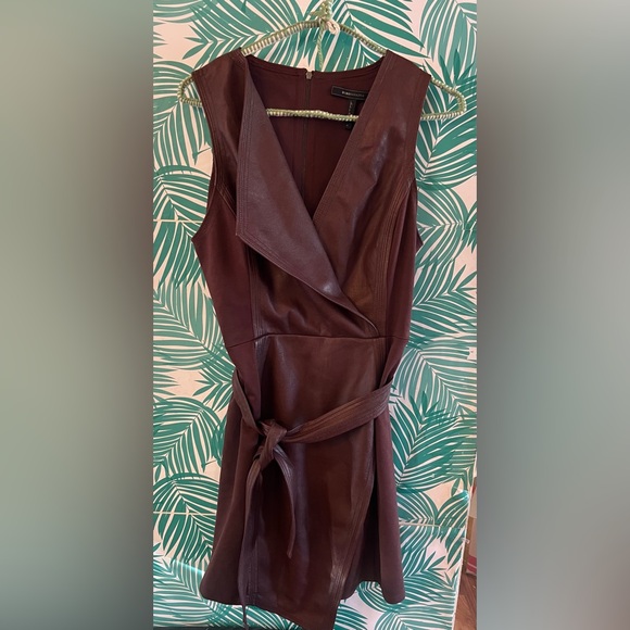 BCBGMAXAZRIA Womens Layla Cocktail Dress Asymmetric Faux Leather - Bittersweet S - Picture 1 of 6